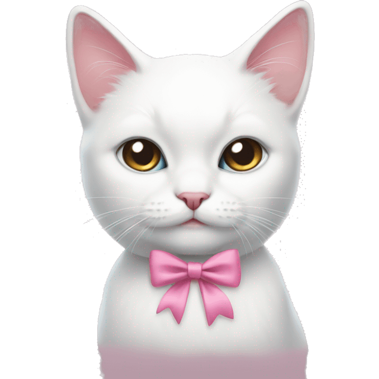 White cat pink bow emoji