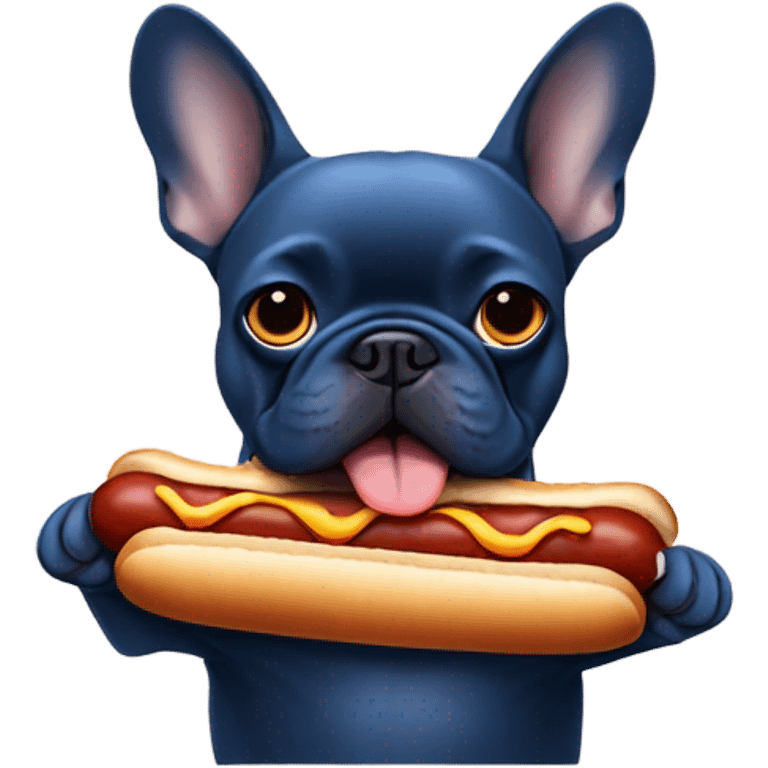 dark blue french bulldog eating hot dog  emoji