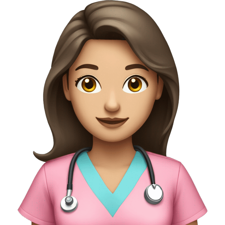 pretty brunette nurse with long hair in pink scrubs emoji