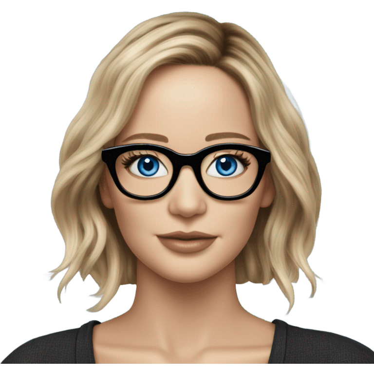 Hyper Realistic Photo of Brunette Jennifer Lawrence wearing black glasses and blue eyes  on a laptop  emoji