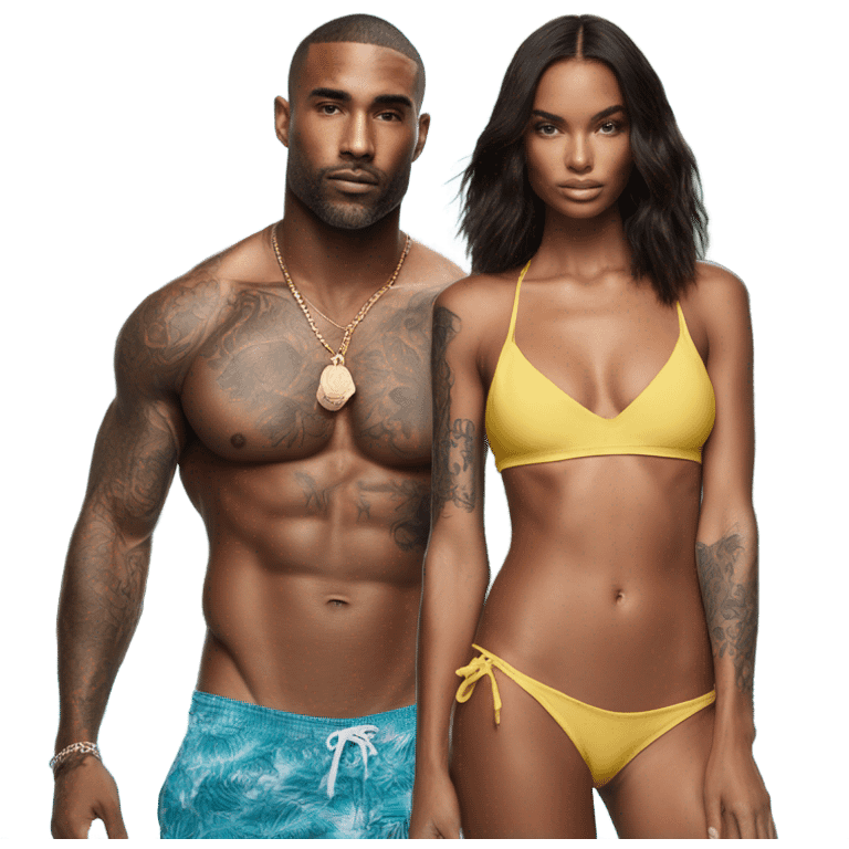 Photo of Victoria secret model by the pool with a tattooed male model  emoji