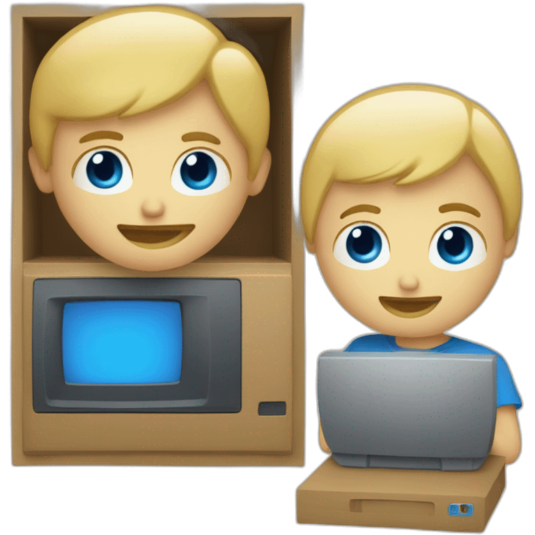 Blond bearded blue eyes and computer in box emoji