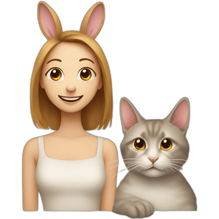 rabbit and cat and a lady emoji