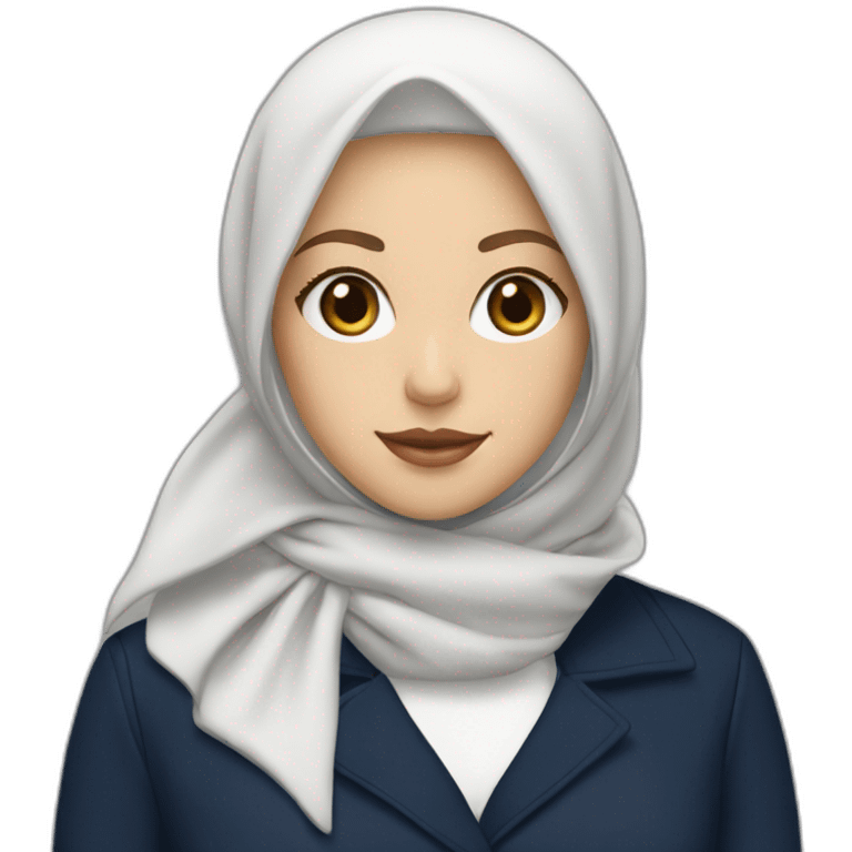 muslim white girl with white hijab and navy blue trench coat emoji