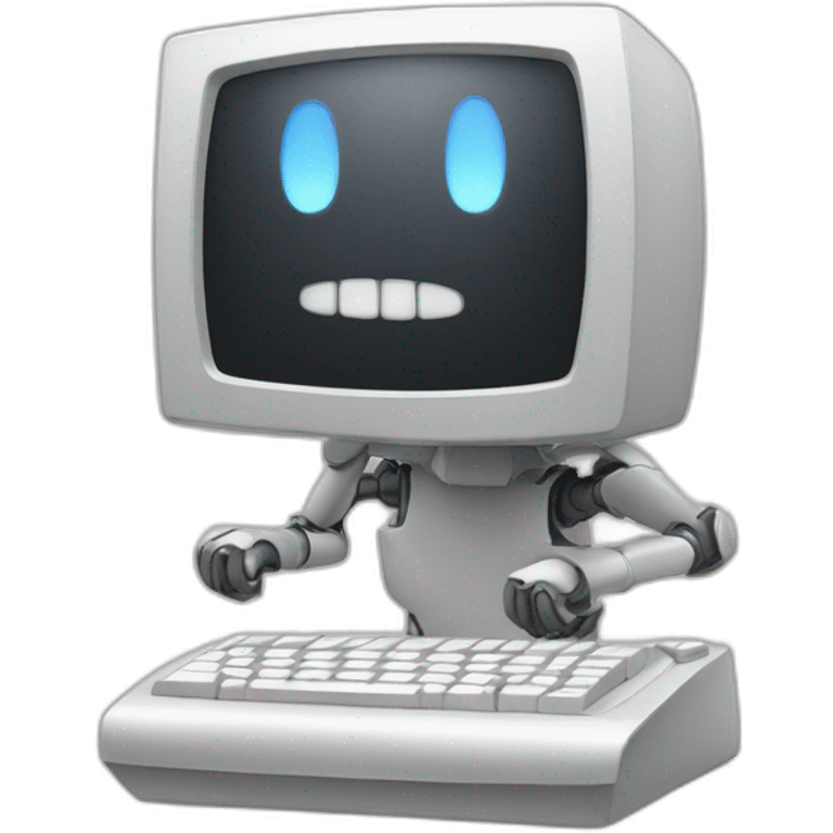 Anthropomorphic computer with a face, arms and legs doing something random emoji