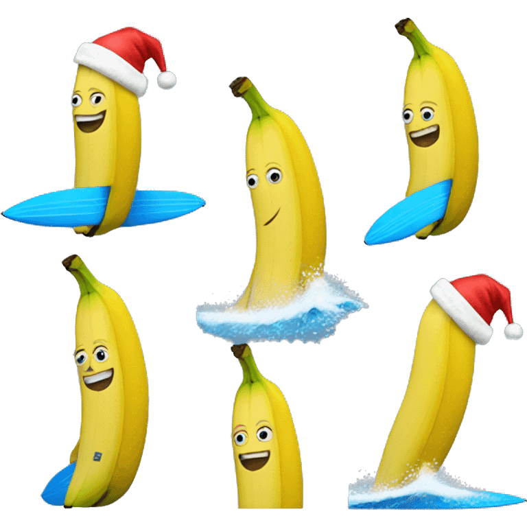 Surfing Banana wearing a Santa hat emoji