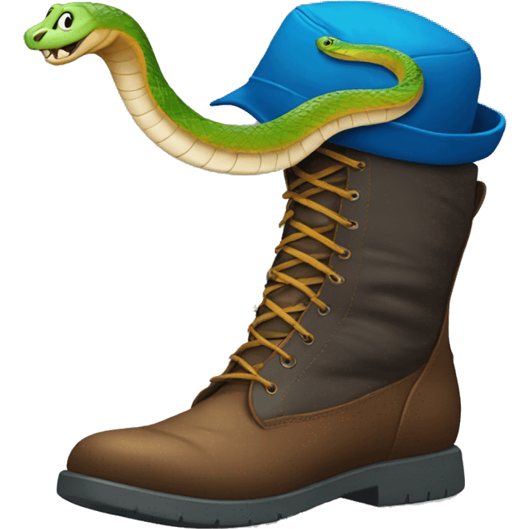 silly snakes no tails with a blue cap inside a big boot  emoji