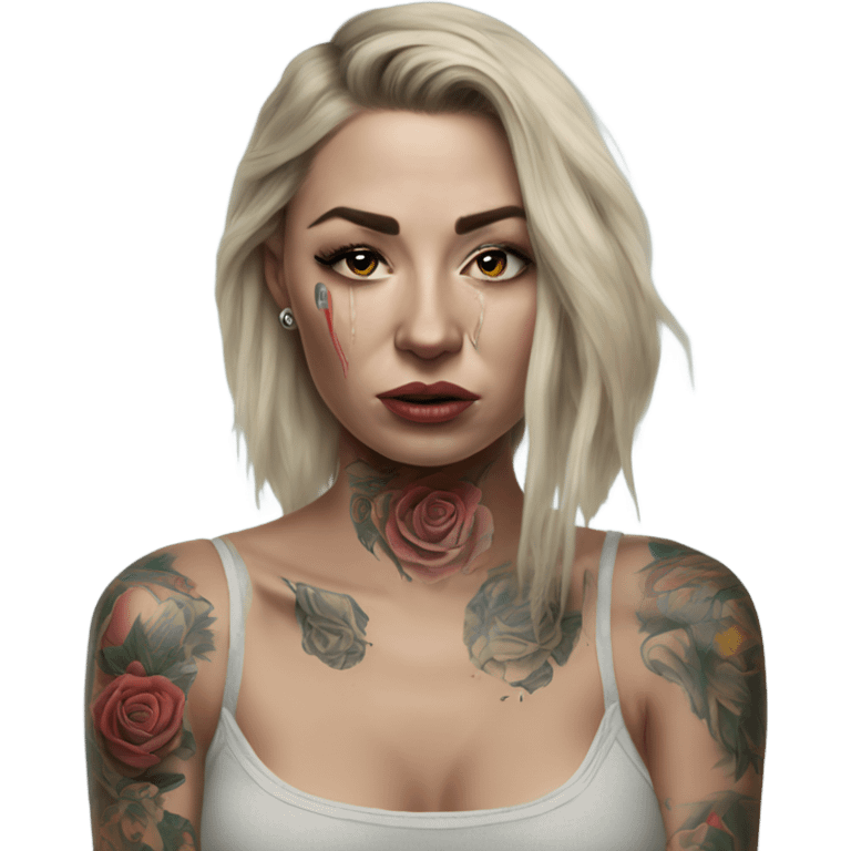 Hyper Realistic Beautiful tattooed woman crying looking at a photo  emoji