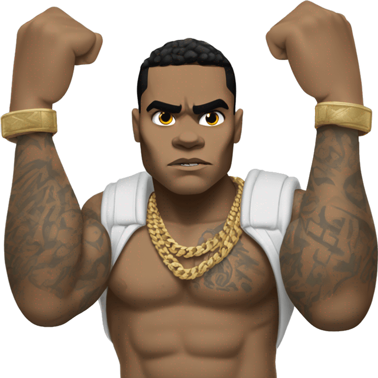 kevin gates looking mean while flexing his bicep emoji