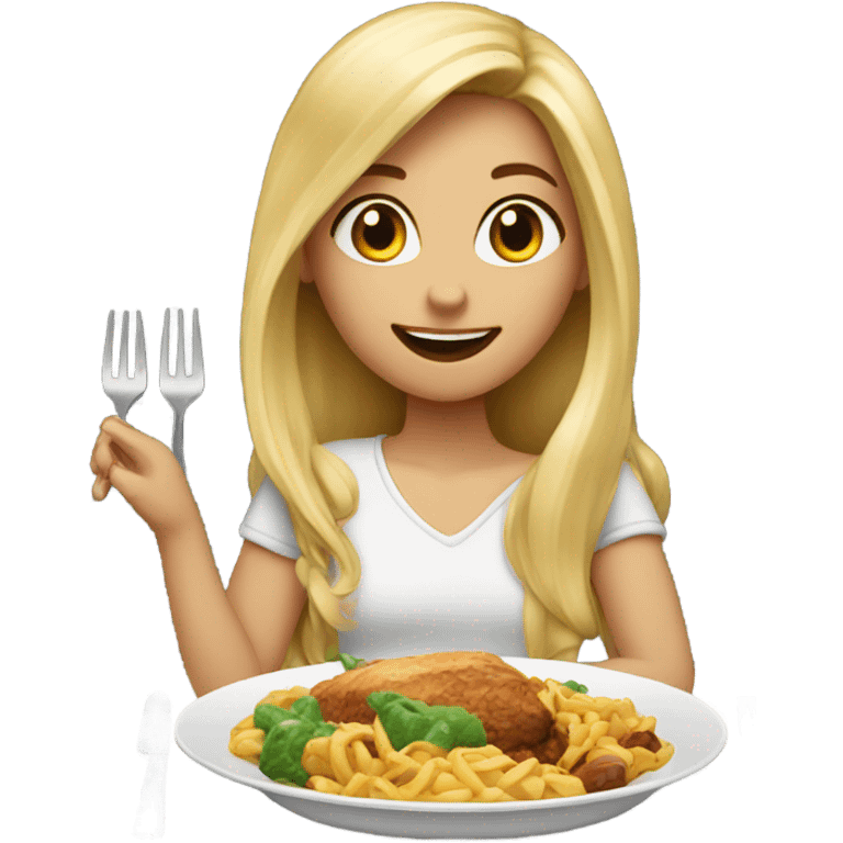  Blonde long hair girl eating big meal  emoji