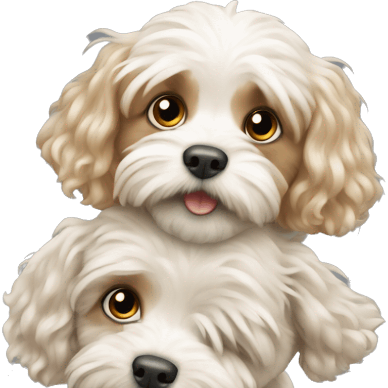 Angry white cavapoo Hugging a girl emoji