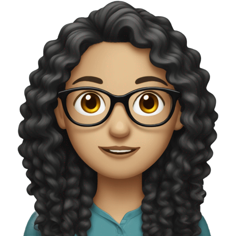 A white girl with black long curly hairs and glasses emoji