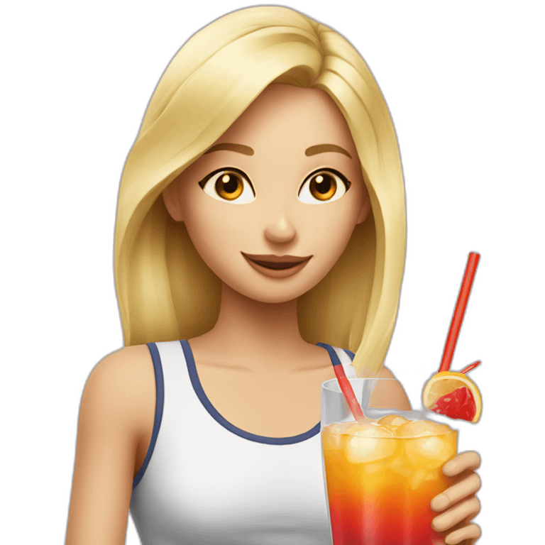 sporty blond girl drinks cocktail emoji