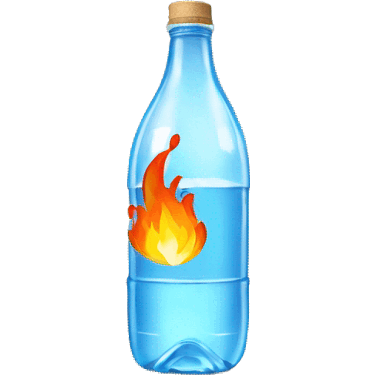 A bottle of water with fire emoji