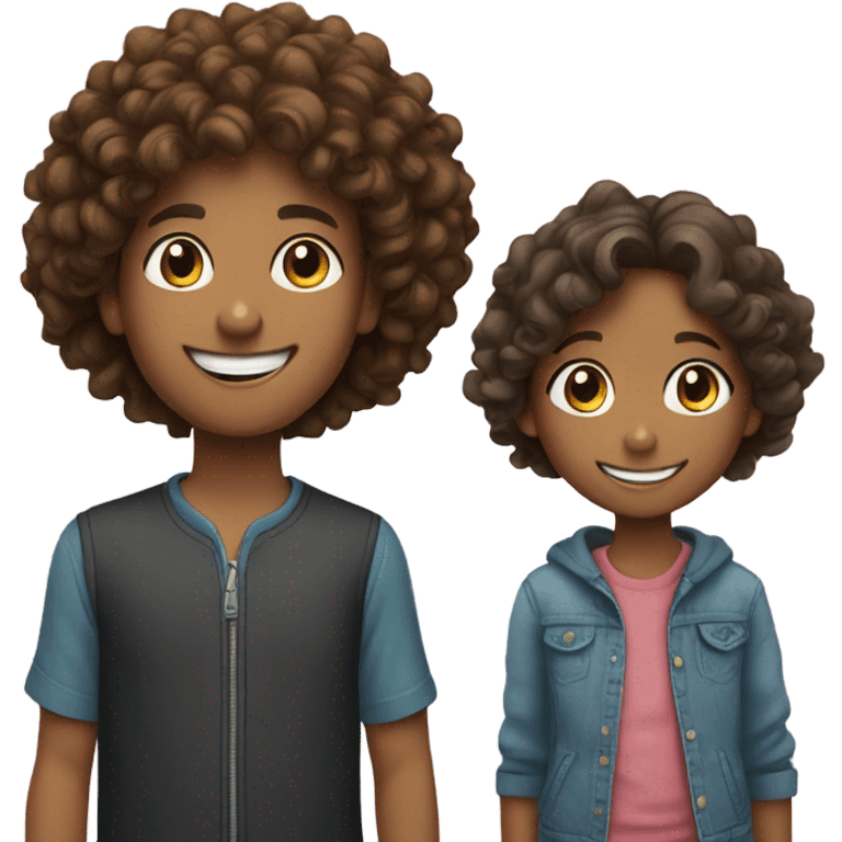 Smiling girl and boy indoors curly hair  emoji