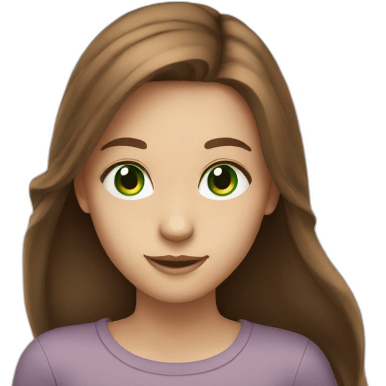 girl smiling with green eyes and long brown hair emoji