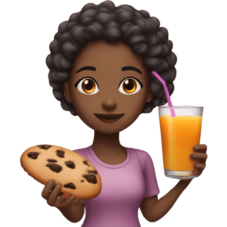 Black girl with cookie and juice emoji