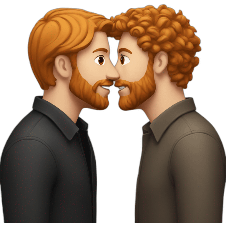 White Man with brown hair and ginger beard kissing white man with black hair emoji