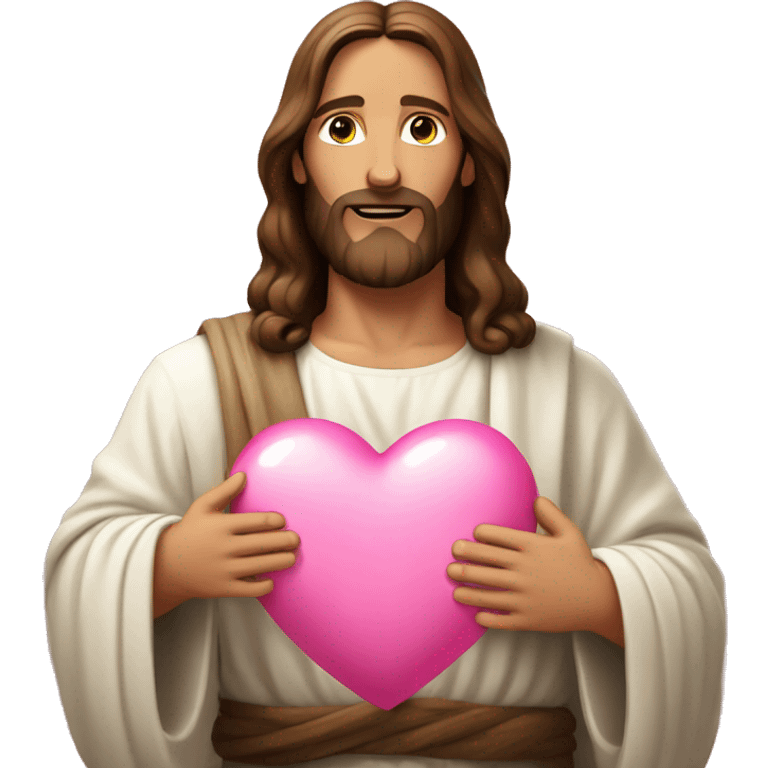 Jesus with pink heart in both of his hands emoji