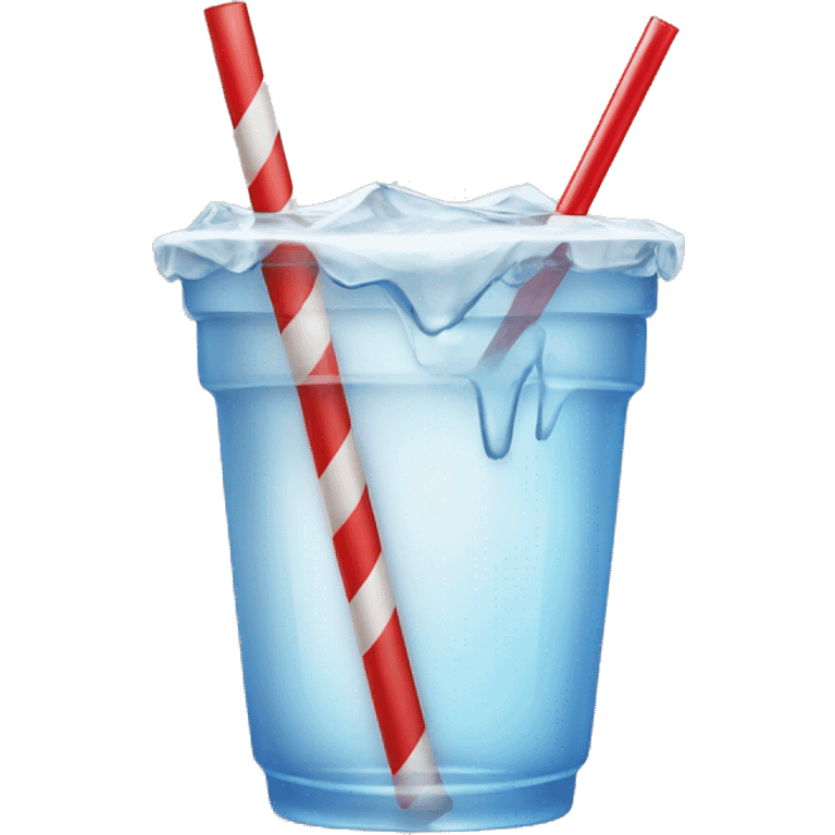 a water cup, with ice in it, and a red and white straw, transparent background emoji