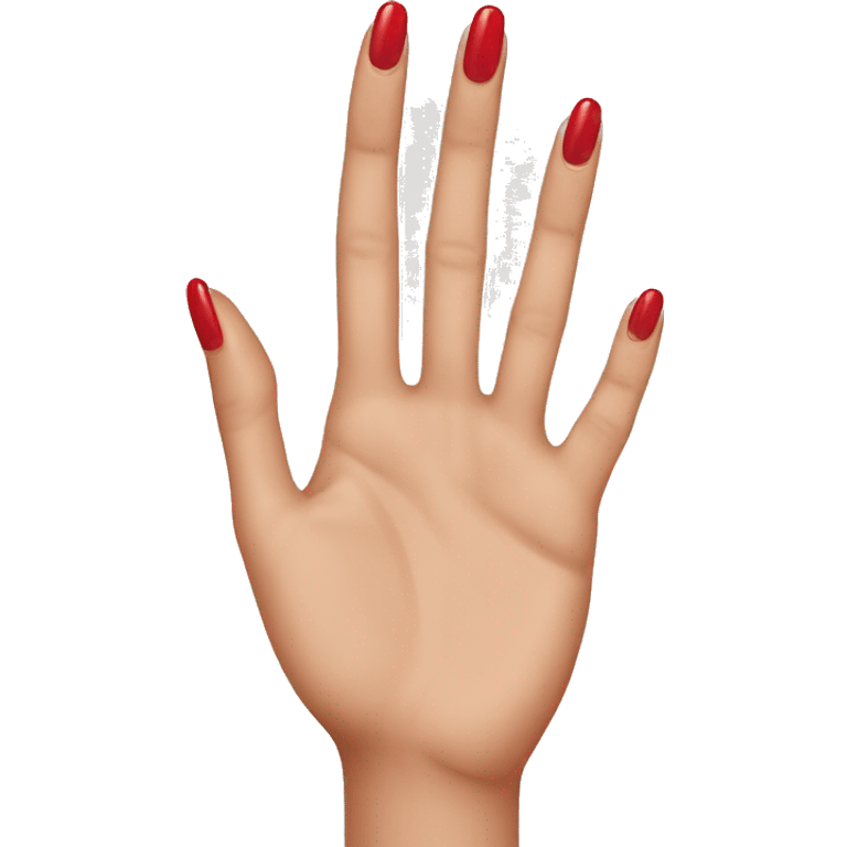 Womans hand with red manicure on top of a light brown dogs head  emoji