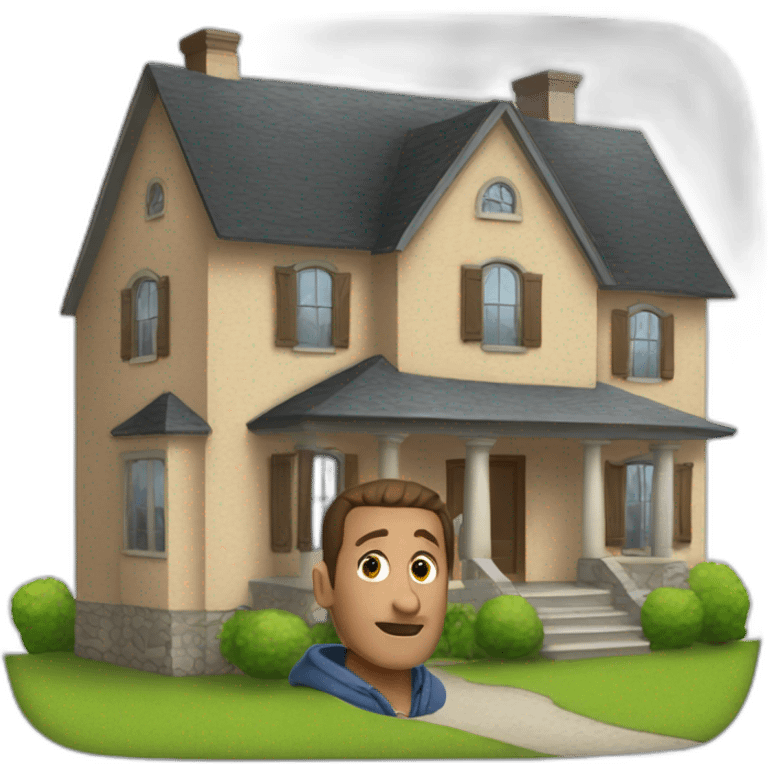 A not so large house with a large man emoji