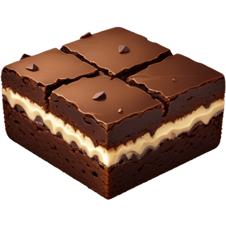 Cinematic Realistic Brownies, rich and dense with a deep chocolate hue, slightly cracked on top revealing the fudgy center, soft light reflecting off the warm surface, a few crumbs scattered around, glowing with an indulgent and comforting texture. emoji