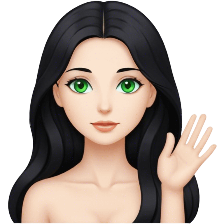 Beautiful lady with long black hair and green eyes saying thanks emoji