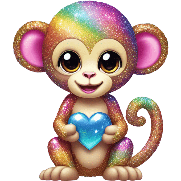 Lisa frank sparkly rainbow baby monkey with heart emoji