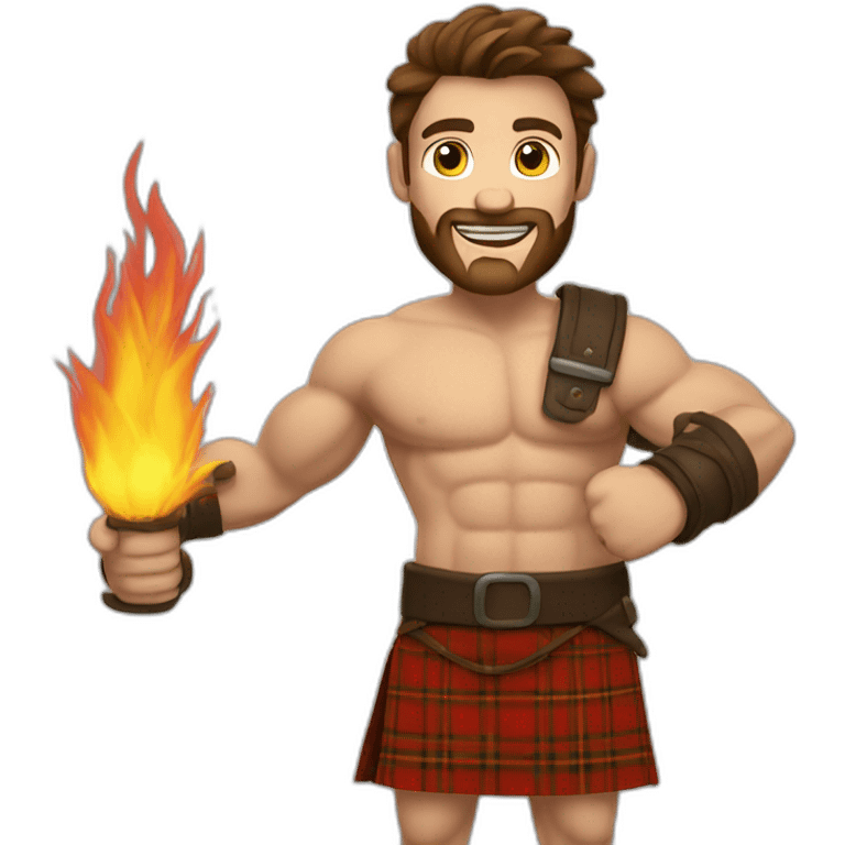 monty starting fire wearing a kilt flexed bicep muscle brown haired emoji