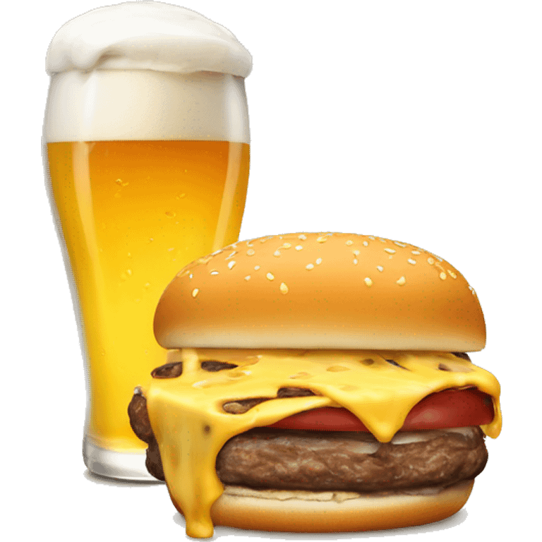 Beer pint with melted cheese inside steaming burger  emoji