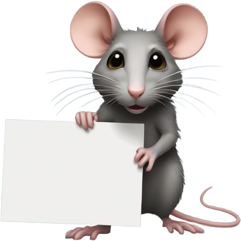 RAT, its right side turned, looking to the right, holds a blank sign emoji