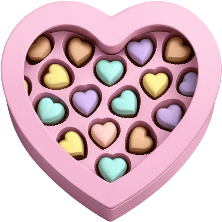 Pastel pink heart shaped box with pastel colored chocolates in it emoji