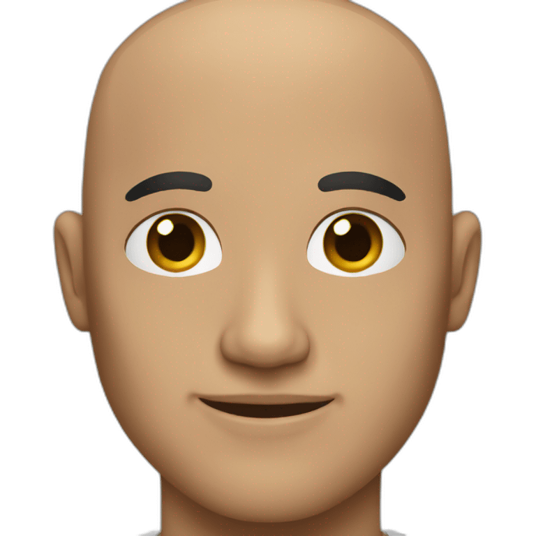 A bald man with brown eyes and black byerd emoji