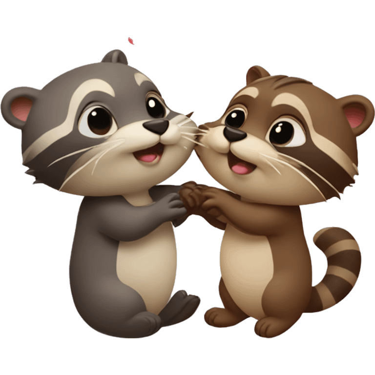 Otter and racoon Kissing with hearts around  emoji