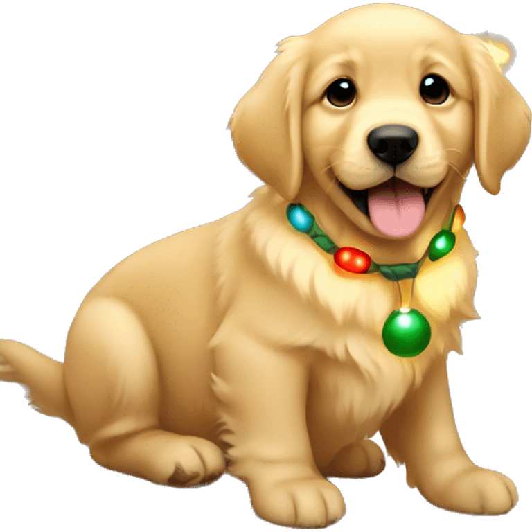 Golden retriever puppy with Christmas lights  emoji