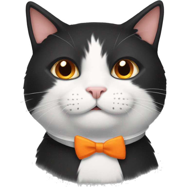 Tuxedo cat with orange bow collar emoji