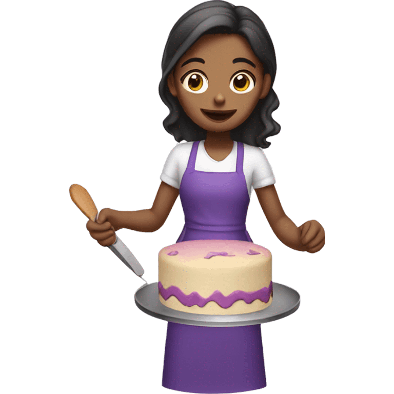 Girl in purple baking cake emoji