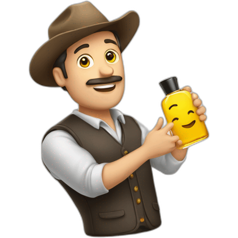 Hombre calvo con botella de perfume emoji