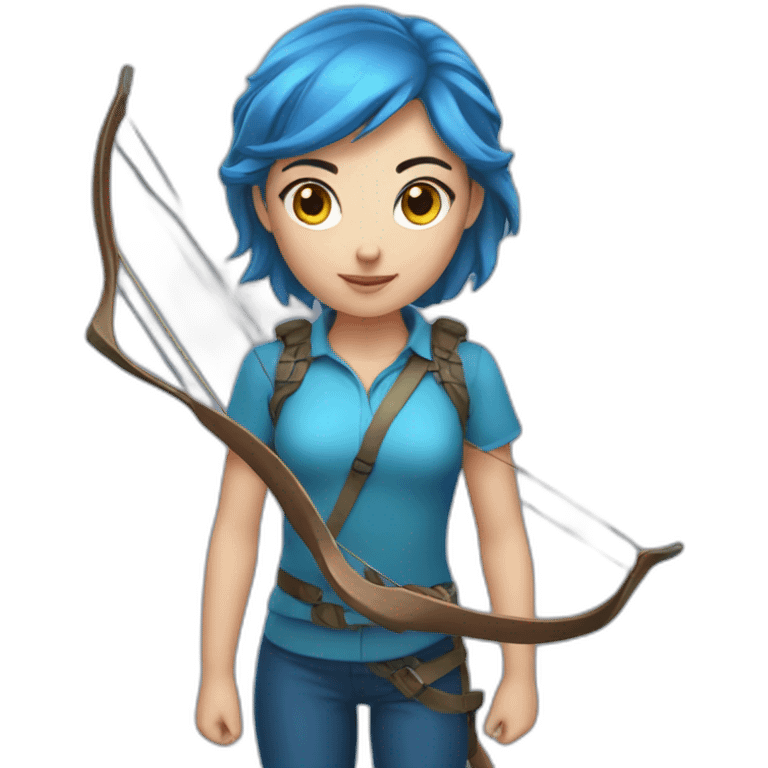 a girl hunter with a bow, blue, only head with horns emoji