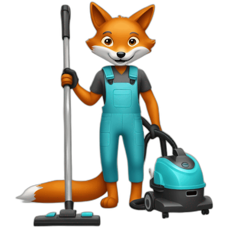 a fox from a cleaning company with a vacuum cleaner in his hands emoji