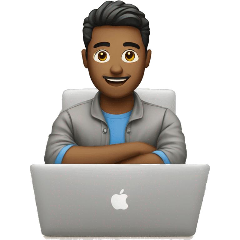 men Graphic Designer in a desktop with a macbook emoji