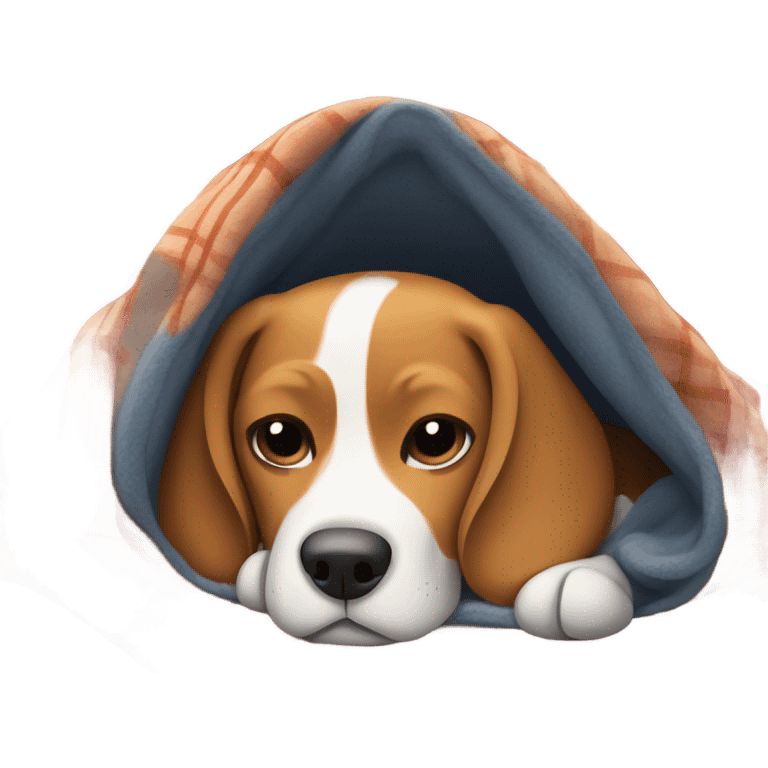 Beagle under warm plaid blanket emoji