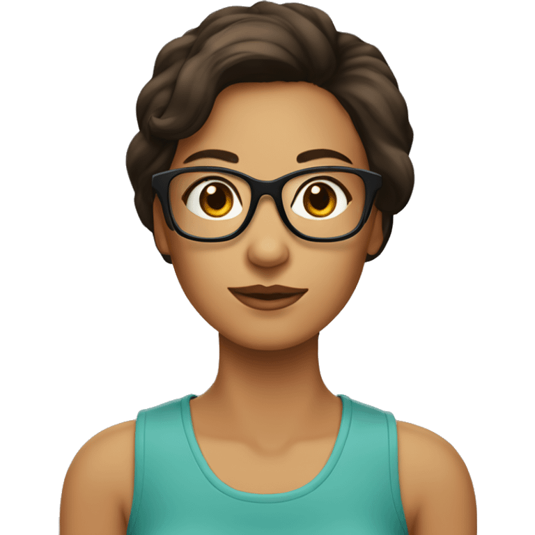 Une femme brune avec un carré court et des lunettes emoji