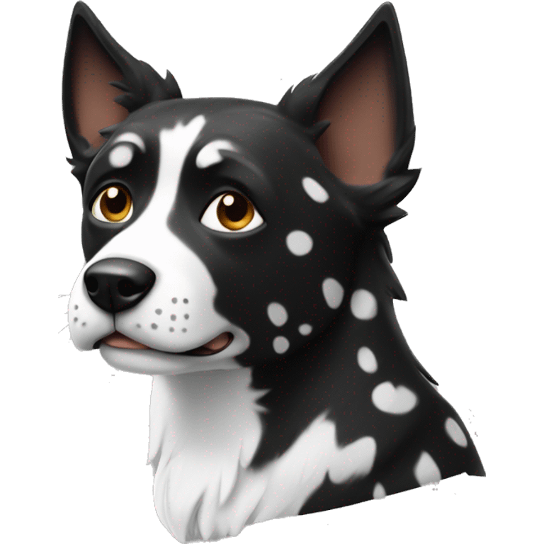 Laika dog, black and white with spots (more white) emoji