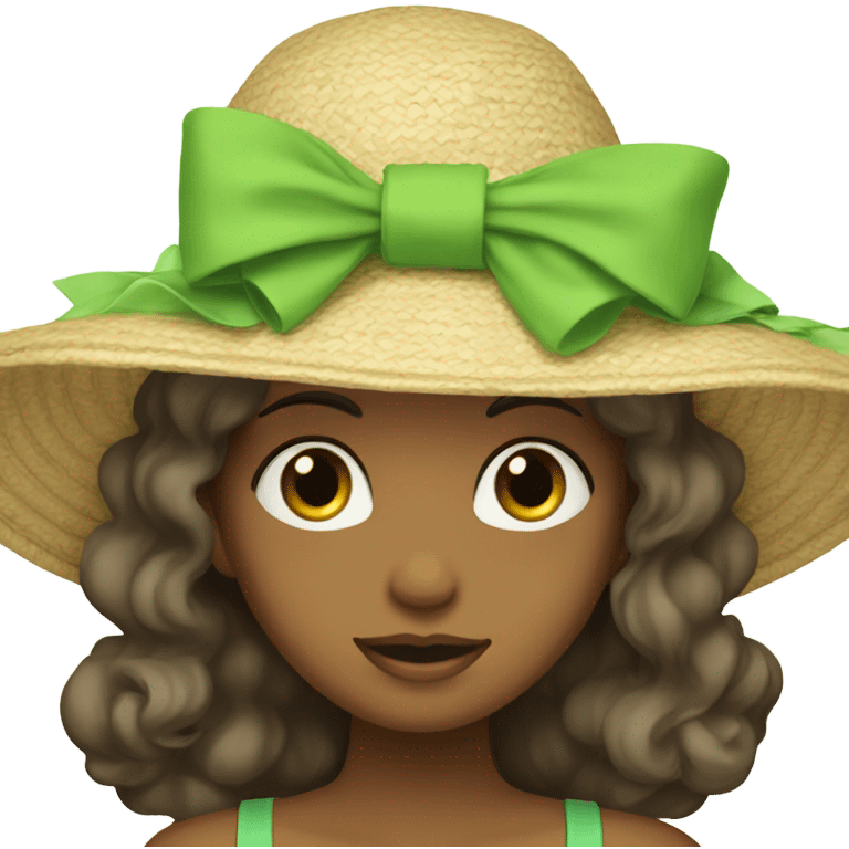 large floppy sun hat with light green bow emoji