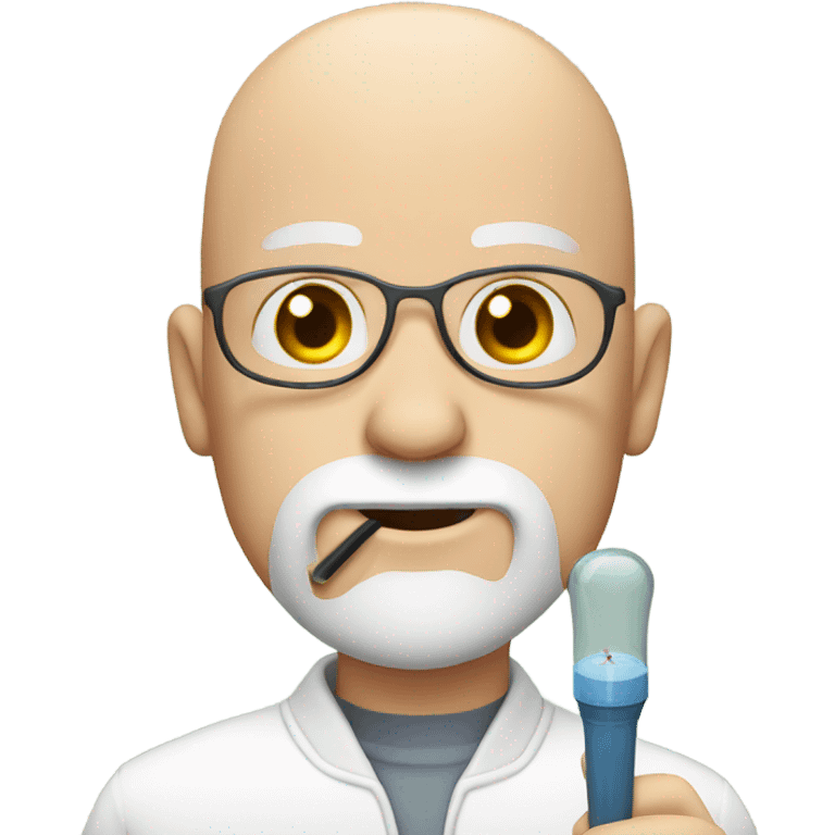 White bald man with beard and thermometer in mouth emoji