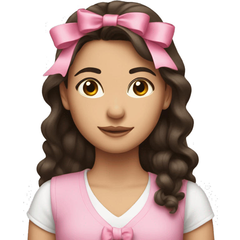 brunette girl with pink bow in her hair emoji