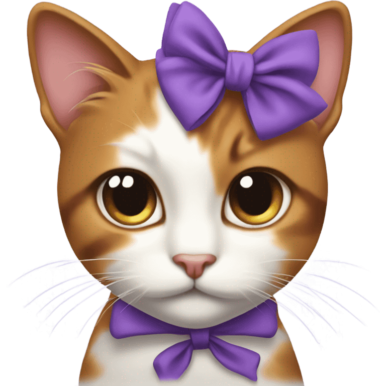 Calico cat with purple head bow emoji