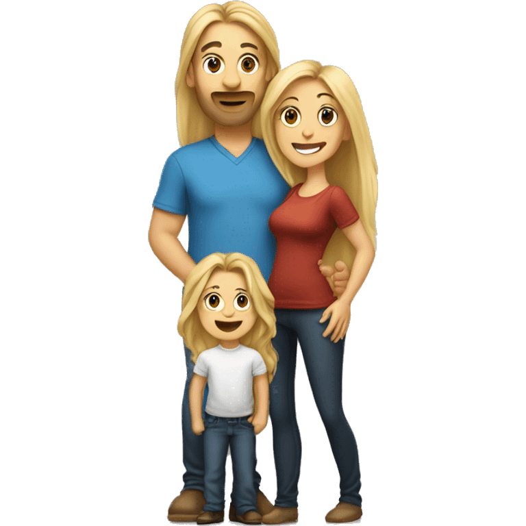 An emoji of a mother with long, flowing blonde hair standing confidently, next to her husband. In her arms, or in front of them, is a baby boy, representing a happy and loving family emoji